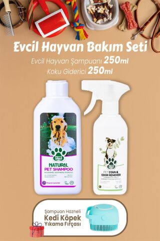 Pet's Green Koku Giderici Okaliptus 250 ml, Şampuan 250 ml ve Kedi Köpek Yıkama Fırçası