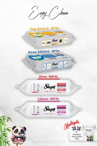 Temizlik Havlusu 30'lu Sleepy Kireç ve Yağ Çözücü, Kiraz ve Lilyum 100'lü ve Rosie Hediye