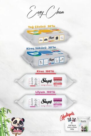Temizlik Havlusu 30'lu Sleepy Kireç ve Yağ Çözücü, Kiraz ve Lilyum 100'lü ve Rosie Hediye
