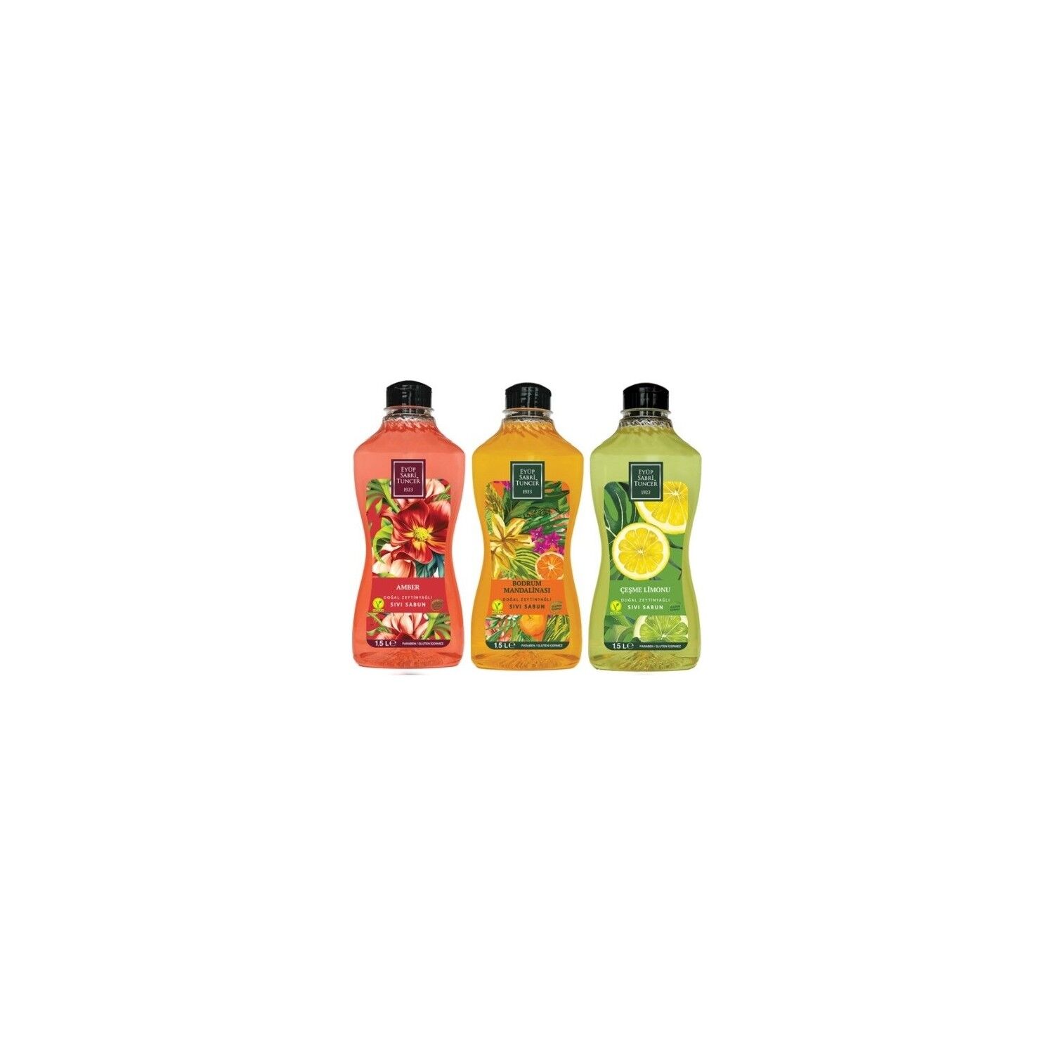 Eyüp Sabri Tuncer Doğal Zeytinyağlı Sıvı Sabun Amber, Çeşme Limonu, Bodrum Mandalinası 1500 ML