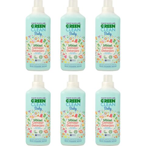 Green Clean Organik Lavanta Yağlı Baby Bitkisel Çamaşır Deterjanı 1000 ml 6'lı