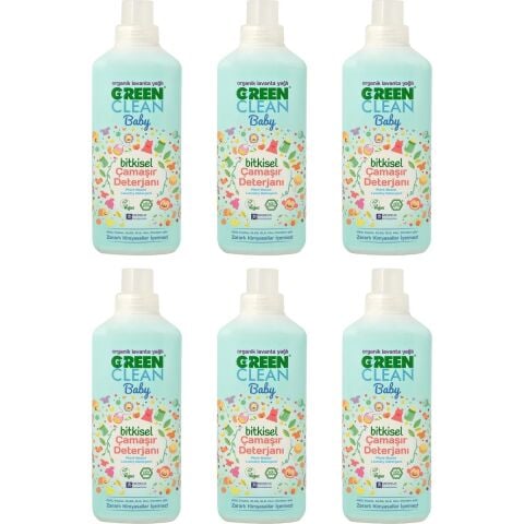 Green Clean Organik Lavanta Yağlı Baby Bitkisel Çamaşır Deterjanı 1000 ml 6'lı