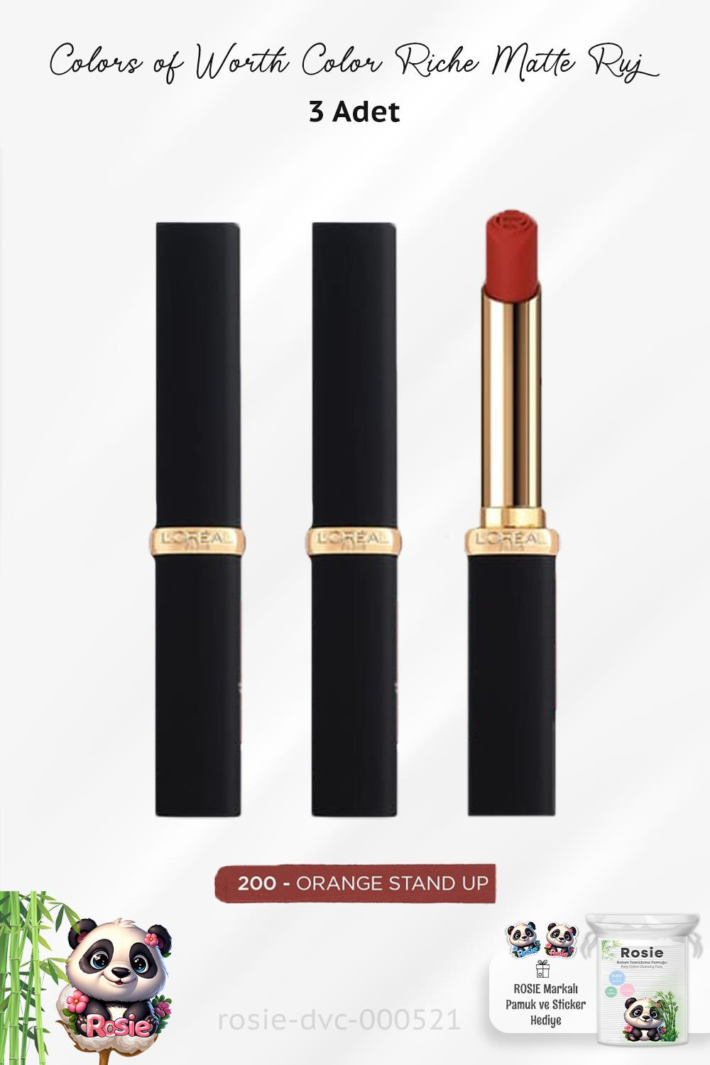 3 Adet Loreal Paris Intense Volume Matte Ruj - 200 Orange Stand Up ve ROSIE