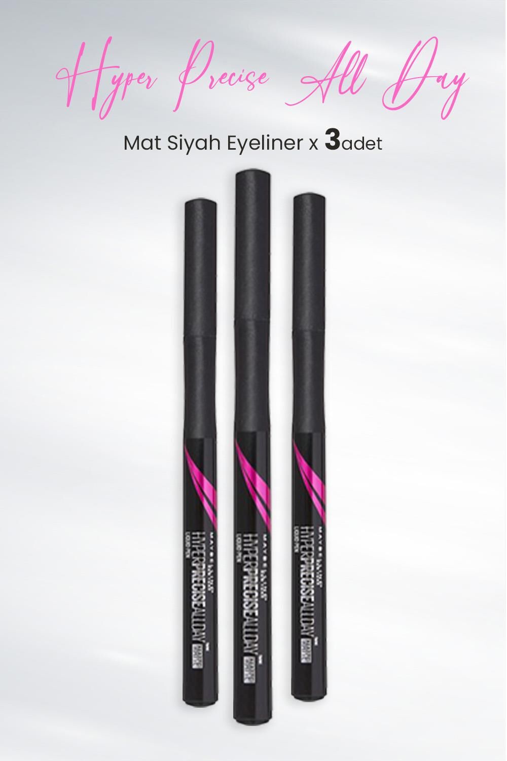 Maybelline New York Eyeliner Hyper Precise All Day Mat Siyah x 3 Adet