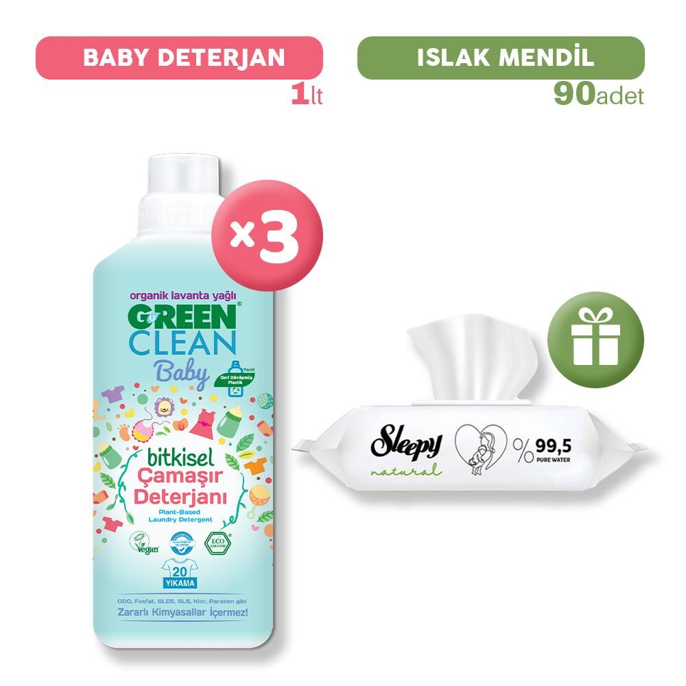 U Green Clean Baby Çamaşır Deterjanı x 3, Islak Mendil Hediye