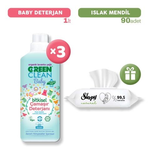 U Green Clean Baby Çamaşır Deterjanı x 3, Islak Mendil Hediye