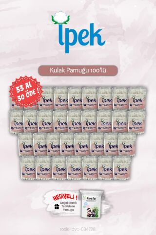 33 AL 30 ÖDE İpek 100'lü Kulak Pamuğu, ROSIE Hediye