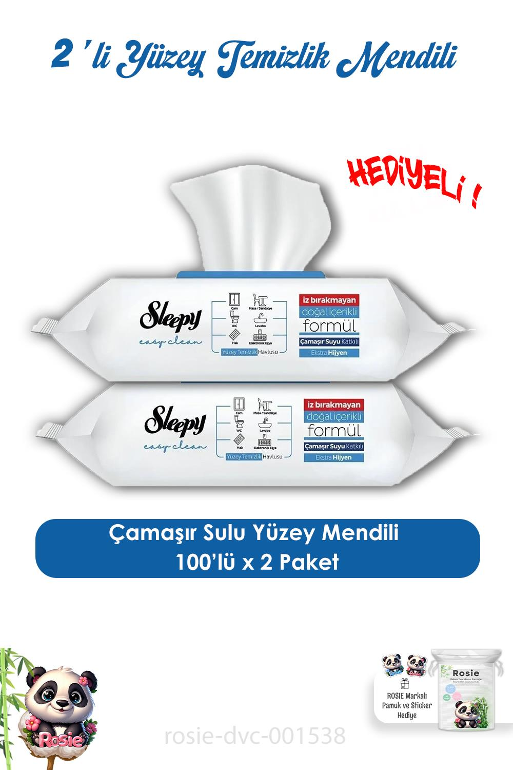 Sleepy 2 Adet Çamaşır Sulu Yüzey Temizlik Havlusu 100' lü ve ROSIE