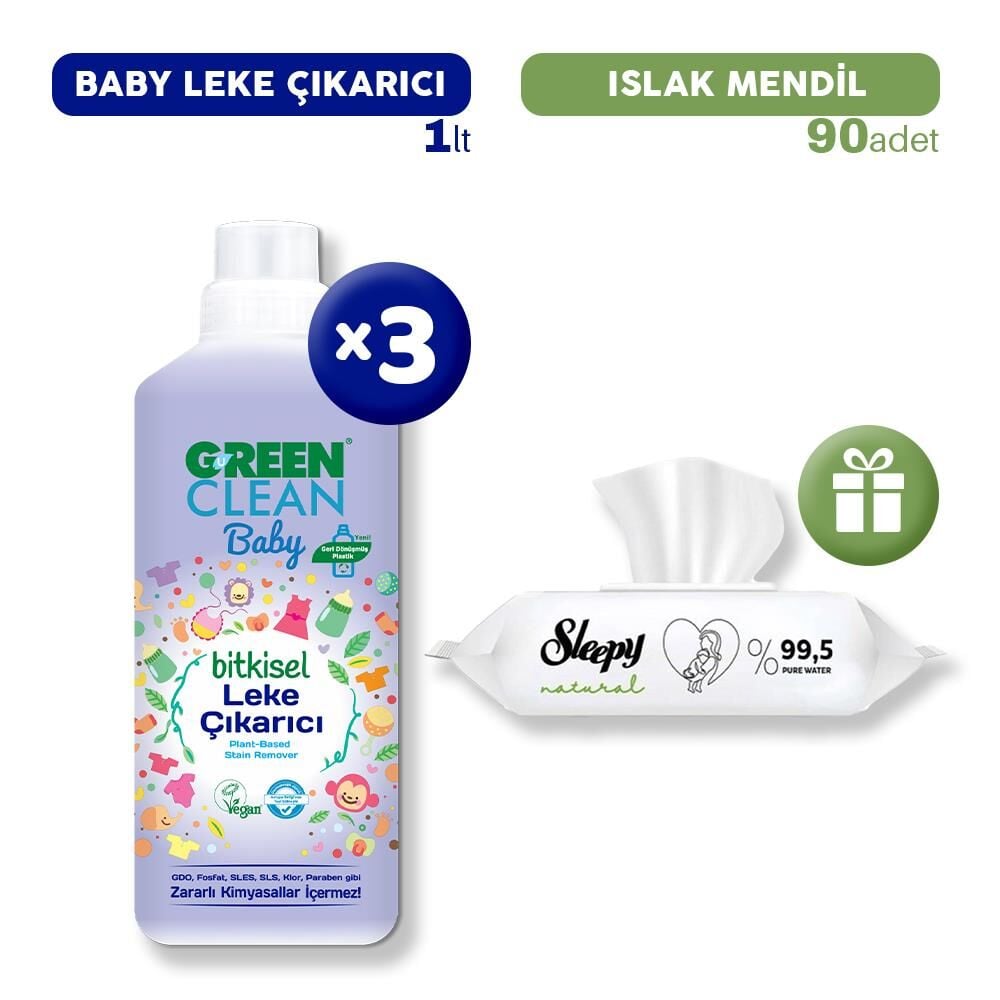 U Green Clean Baby Leke Çıkarıcı x 3, Islak Mendil Hediye