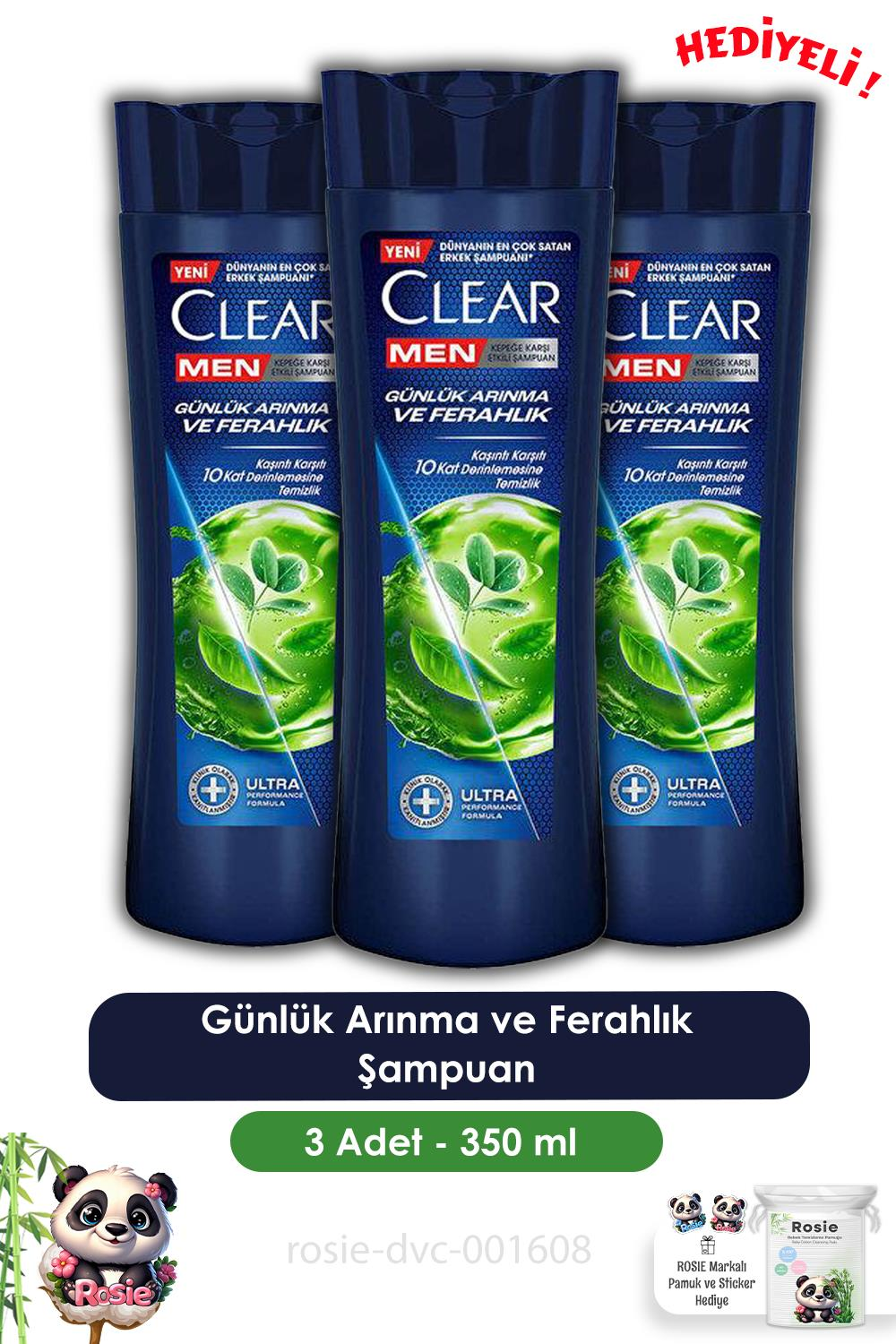 Clear Men  3'lü Günlük Arınma ve Ferahlık Şampuan 350 ml ve ROSIE