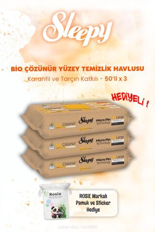 Sleepy Bio Çözünür Tarçın ve Karanfil Islak Mendil 50'li x 3 ve ROSIE