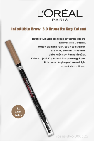 Loreal Paris 3 Adet Infaillible Brow 12H 3.0 Brunette Definer Pencil - Kaş Kalemi ve ROSIE