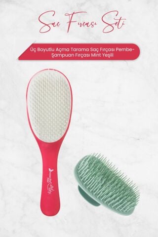 Nascita Üç Boyutlu Açma Tarama Saç Fırçası Pembe ve Şampuan Fırçası Mint Yeşili