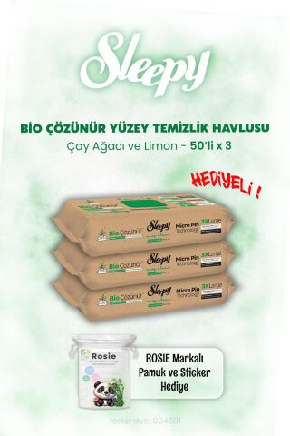 Sleepy Bio Çözünür Çay Ağacı ve Limon Islak Mendil 50'li x 3 ve ROSIE