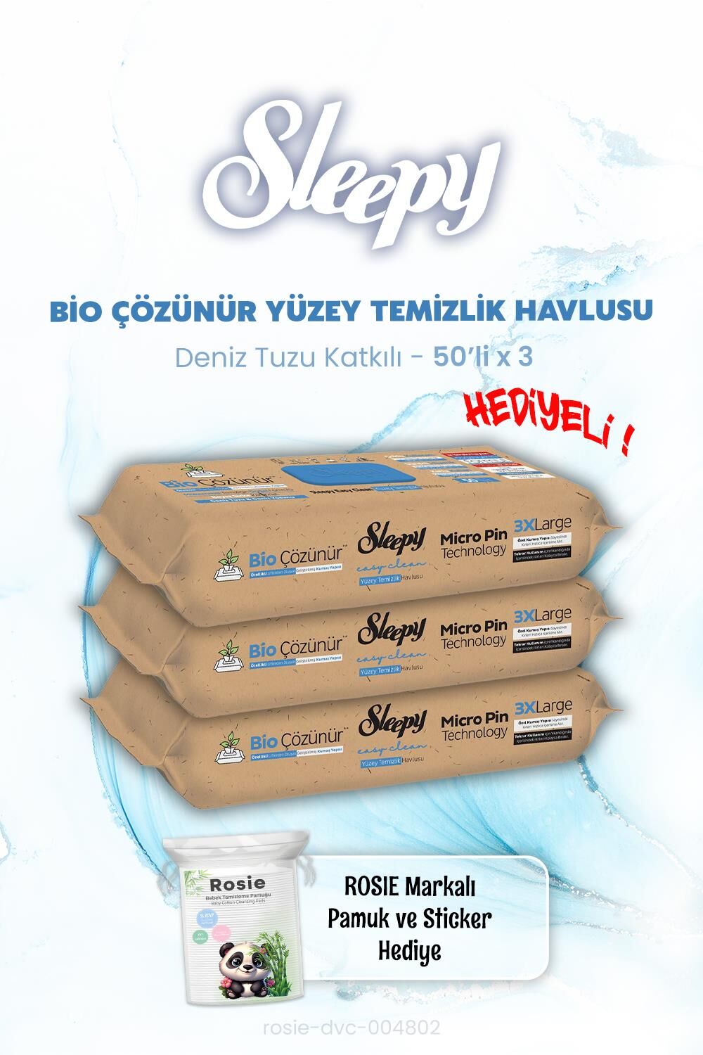 Sleepy Deniz Tuzu Bio Çözünür Islak Mendil 50'li x 3 ve ROSIE