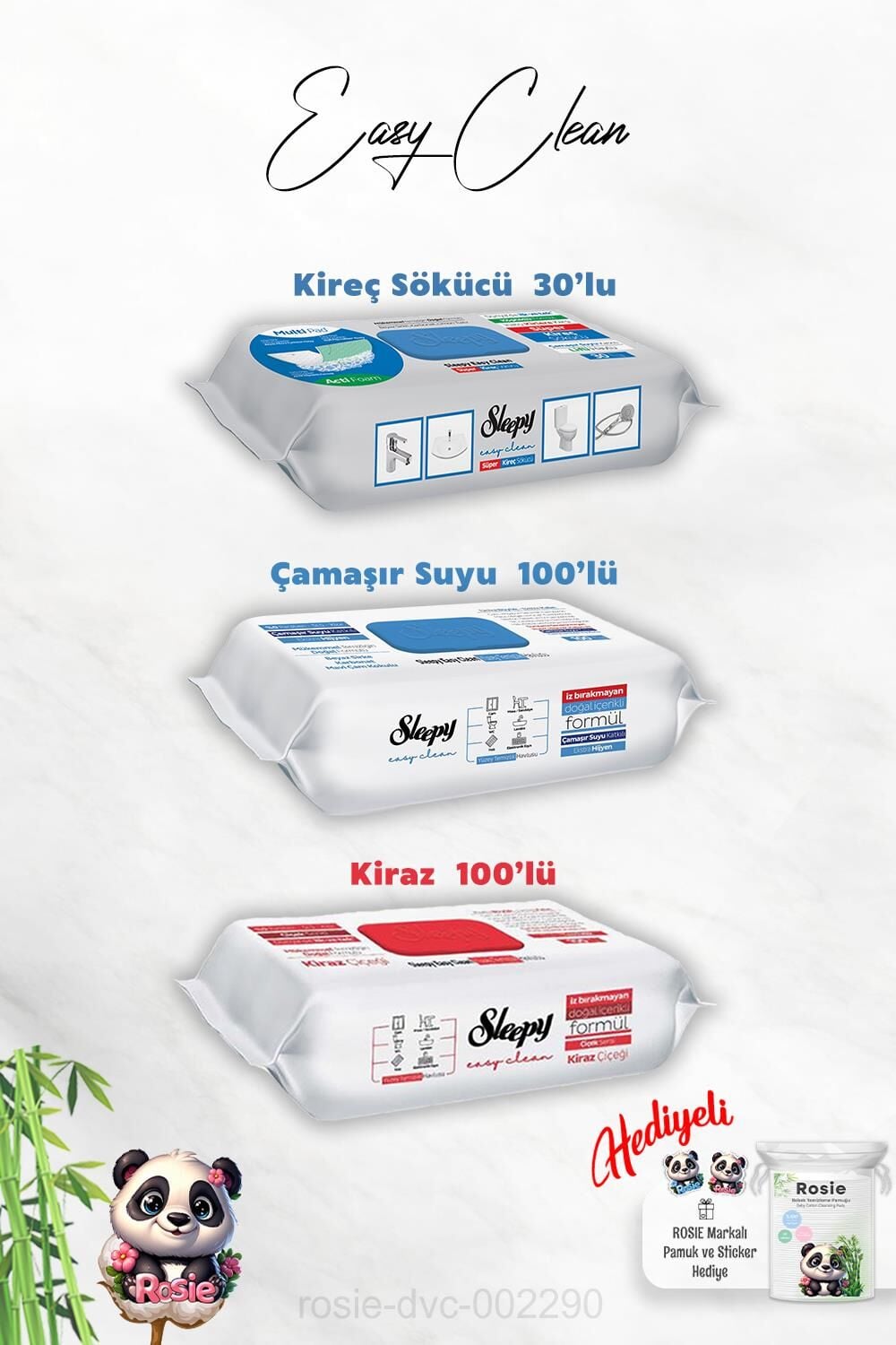 Kiraz ve Çamaşır Suyu Katkılı 100'lü, Kireç Sökücü 30'lu Temizlik Havlusu ve Rosie Hediye