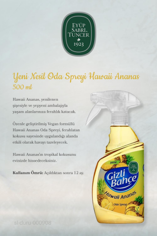 Eyüp Sabri Tuncer Yeni Nesil Oda Spreyi 3 Adet Hawaii Ananas 500 ml ve Pamuk