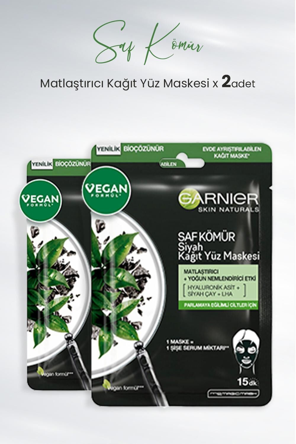 Garnier Kağıt Yüz Maskesi Siyah Saf Kömür Matlaştırıcı 28 gr x 2 Adet
