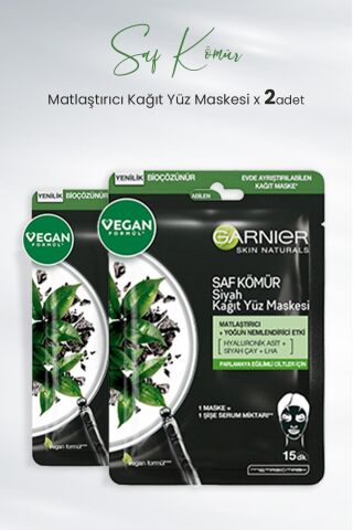 Garnier Kağıt Yüz Maskesi Siyah Saf Kömür Matlaştırıcı 28 gr x 2 Adet