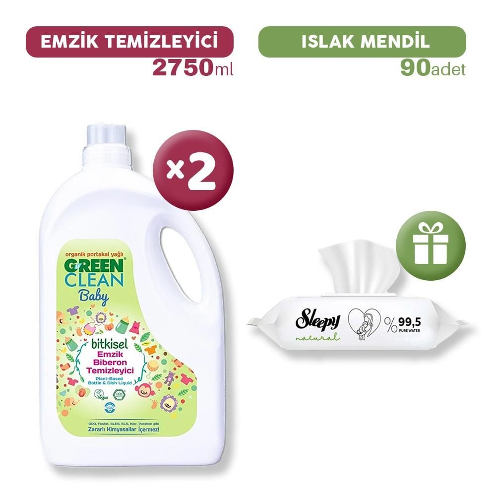 Green Clean Baby Biberon Temizleyici x 2, Islak Mendil Hediye