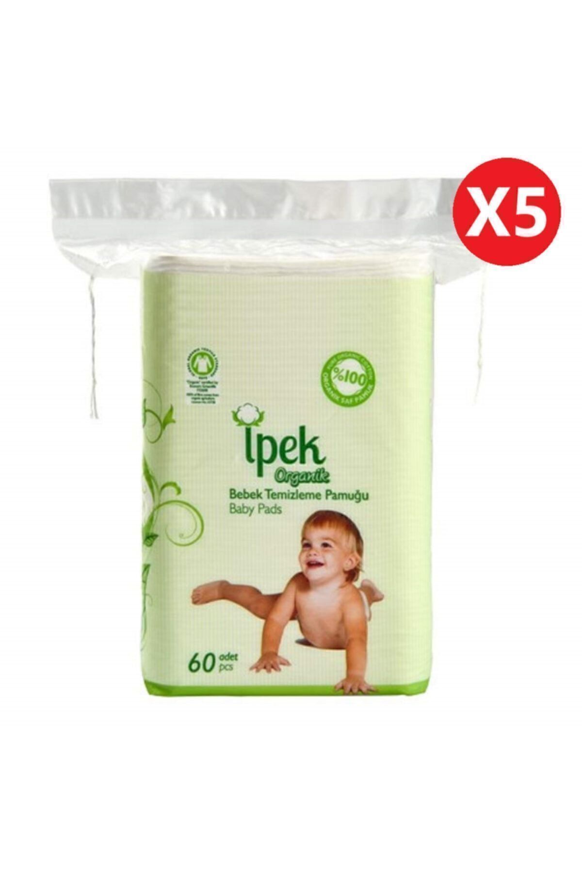 İpek Organik Bebek Temizleme Pamuğu 60'lı x 5'li Paket