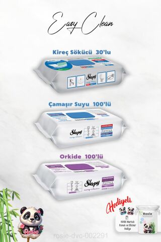 Easy Clean Orkide ve Çamaşır Suyu Katkılı 100'lü, Kireç Sökücü 30'lu ve Rosie Hediye