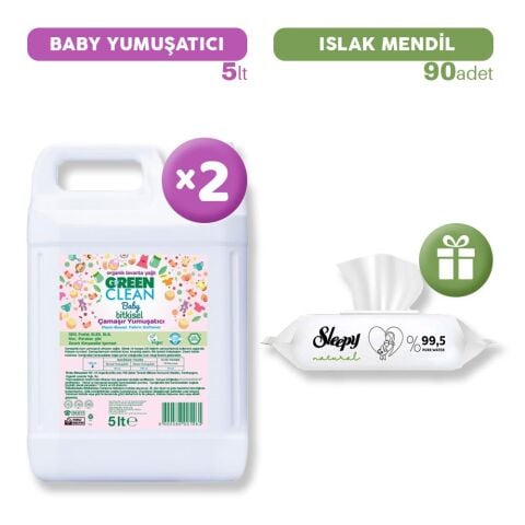 Green Clean Baby Bitkisel Çamaşır Yumuşatıcı x 2, Islak Mendil Hediye