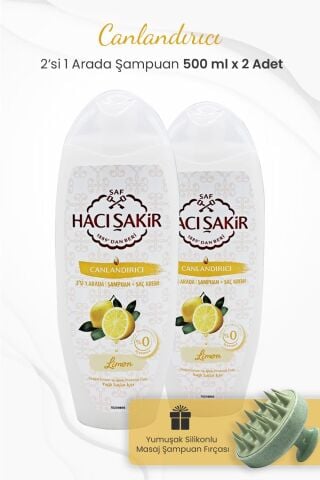 Hacı Şakir Limon 2si 1 Arada Şampuan 500 ml x 2 Adet ve Şampuan Fırçası Yeşil