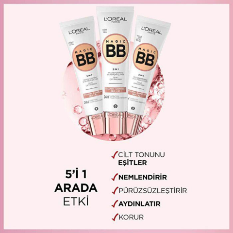 3 Adet Loreal Paris Magic BB Krem 24H Medium 30 ml ve ROSIE