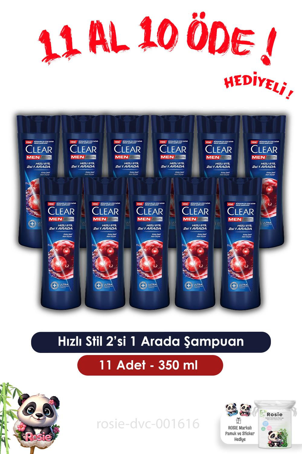 Clear Men 11 AL 10 ÖDE Hızlı Stil 2'si 1 Arada Şampuan 350 ml ve ROSIE