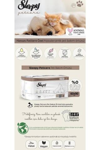 Sleepy Kedi Ve Köpek Kullanımına Uygun Çiş Pedi Yatak Koruyucu 60x90cm