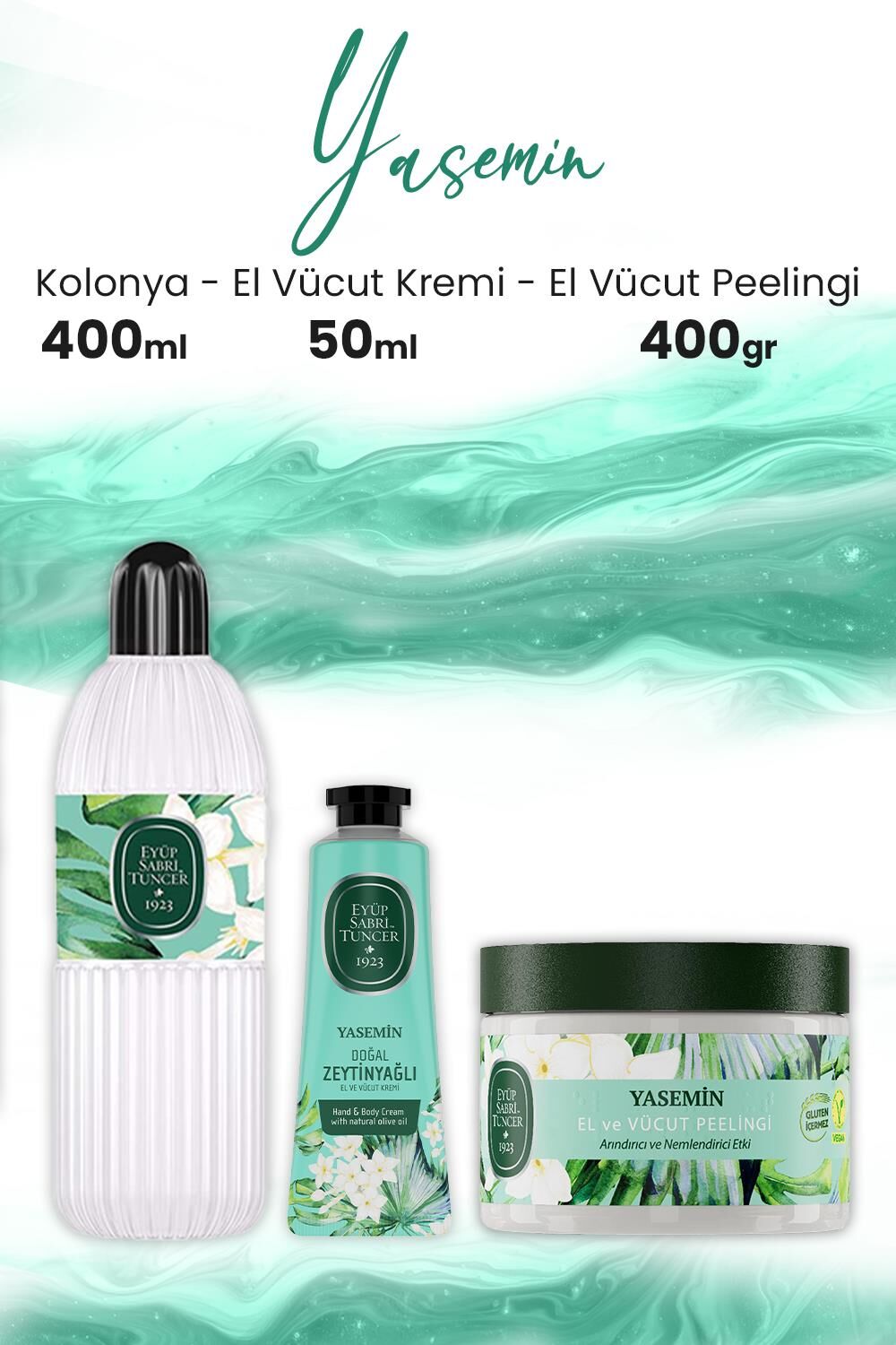 Eyüp Sabri Tuncer Vücut Peelingi Yasemin 400 gr, Kolonya 400 ml ve Krem 50 ml