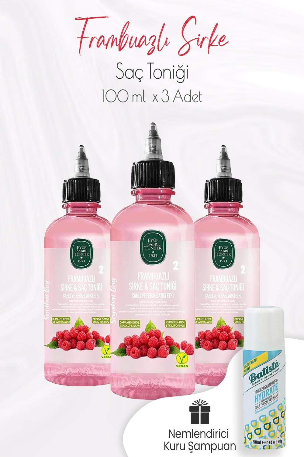 Eyüp Sabri Tuncer Sirke Saç Toniği Frambuazlı 100 ml x 3 Adet ve Kuru Şampuan 50 ml