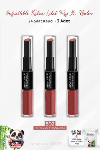 3 Adet Loreal Paris Infaillible 24H Kalıcı Likit Ruj & Balm 802 ve ROSIE Pamuk
