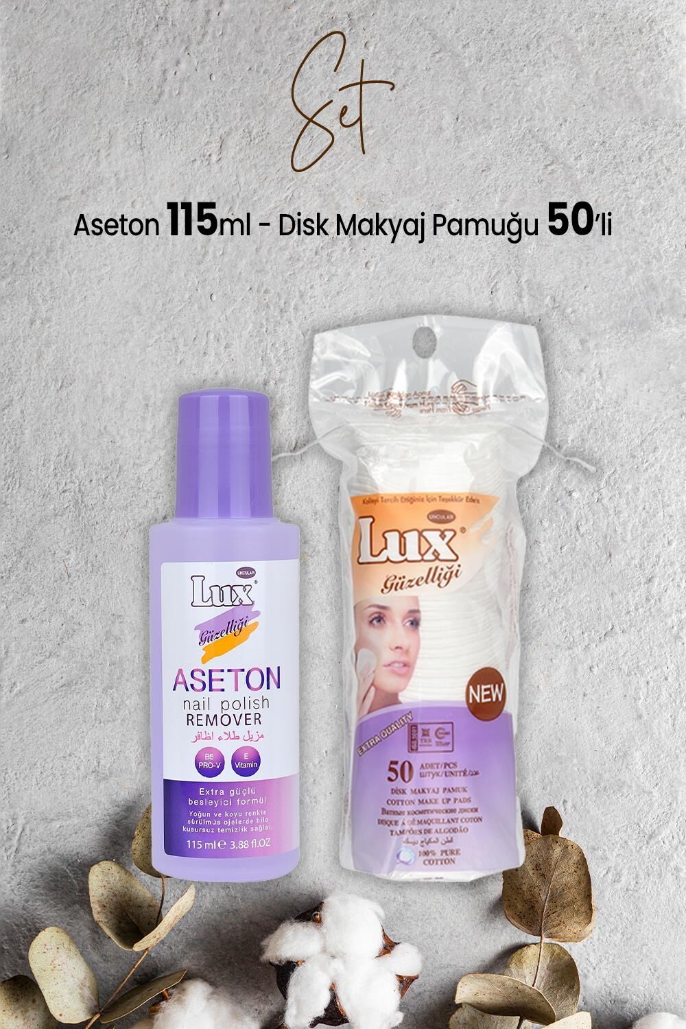 Lux Aseton 115 ml ve Disk Makyaj Pamuğu 50'li