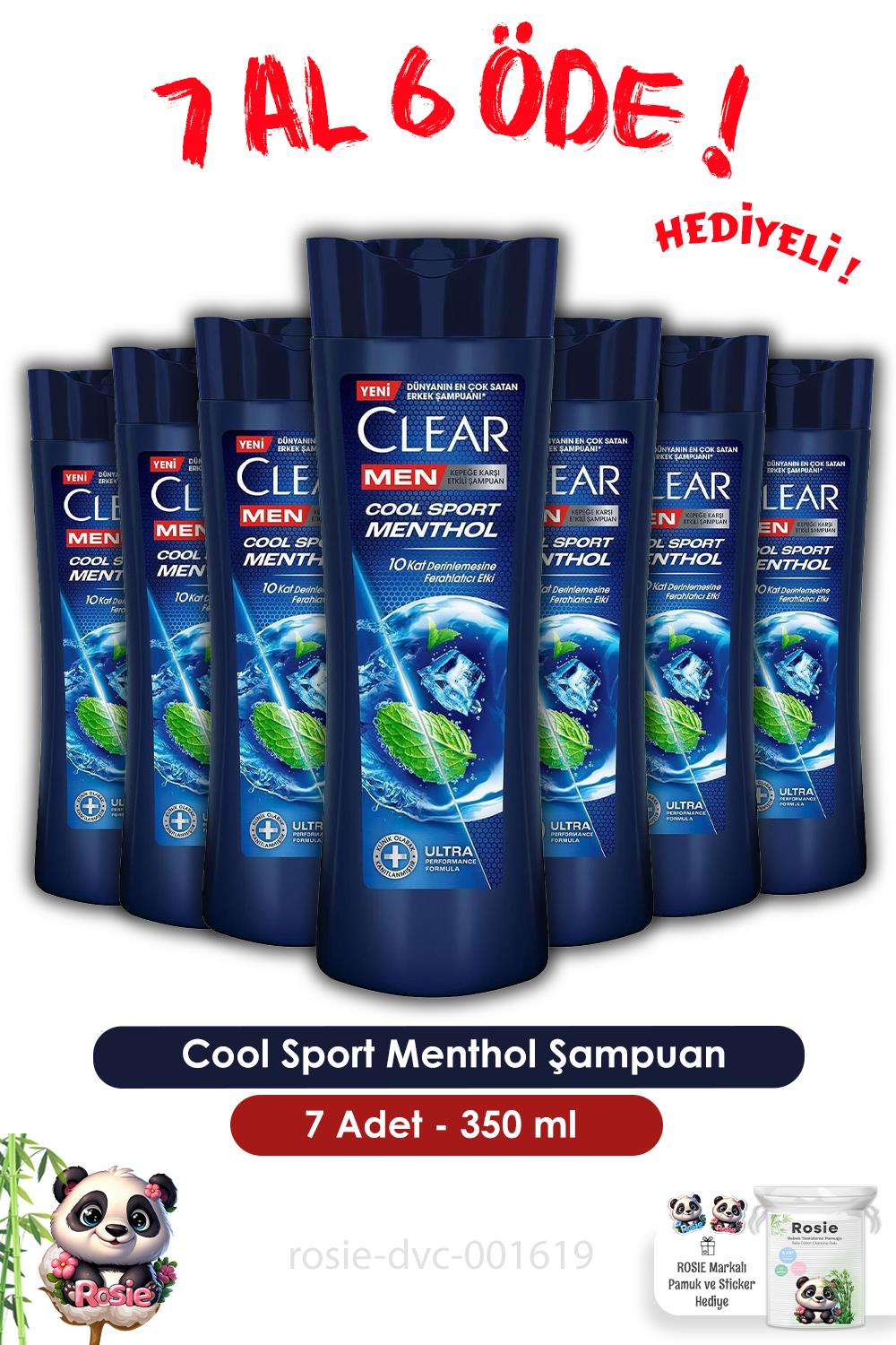 Clear Men 7 AL 6 ÖDE Cool Sport Menthol Şampuan 350 ml ve ROSIE