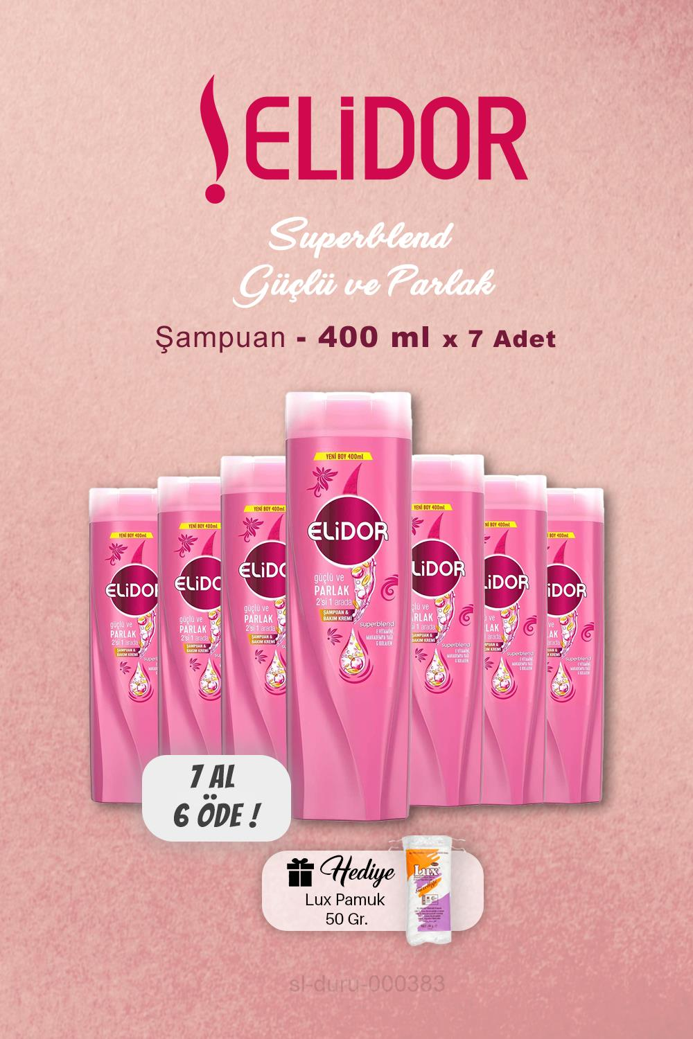 7 AL 6 ÖDE Elidor Şampuan Güçlü ve Parlak 400 ml, Pamuk Hediyeli