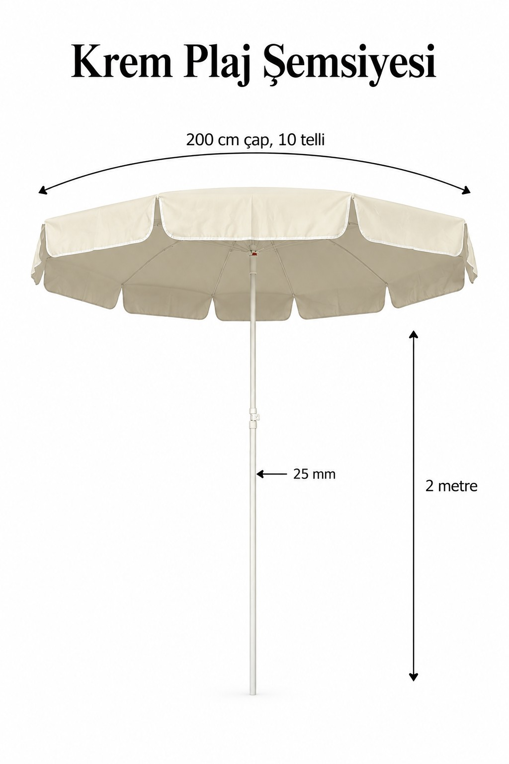 Krem Plaj ve Bahçe Şemsiyesi 200 cm çap / 10 Telli