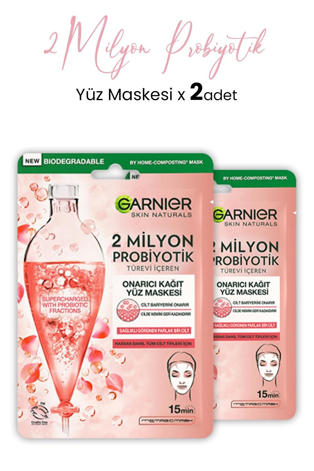 Garnier 2 Milyon Probiyotik Onarıcı Kağıt Yüz Maskesi 22 gr x 2 Adet