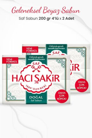 Hacı Şakir Doğal Saf Geleneksel Beyaz Sabun 4 x 200 gr x 2 Adet