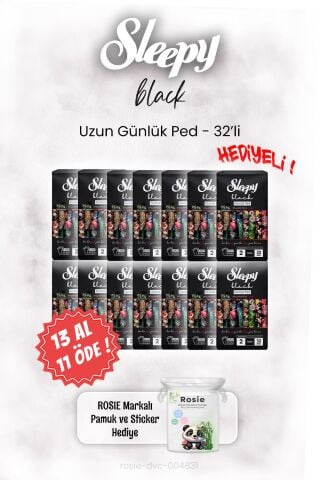 13 AL 11 ÖDE Sleepy Black 32'li Uzun Günlük Ped ve ROSIE
