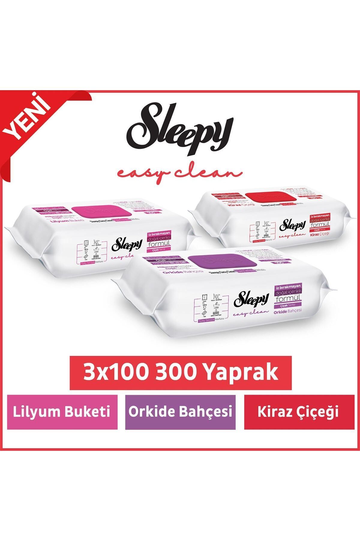 Sleepy Lilyum Buketi, Orkide Bahçesi ve Kiraz Çiçeği Yüzey Temizlik Havlusu 100' lü