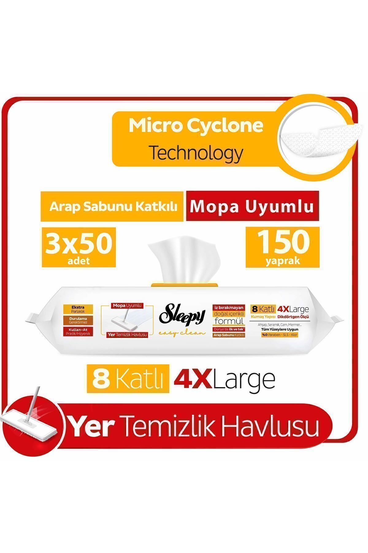 Sleepy Easy Clean Arap Sabunu Katkılı Mopa Uyumlu Yer Temizlik Havlusu 3x50 (150 YAPRAK)