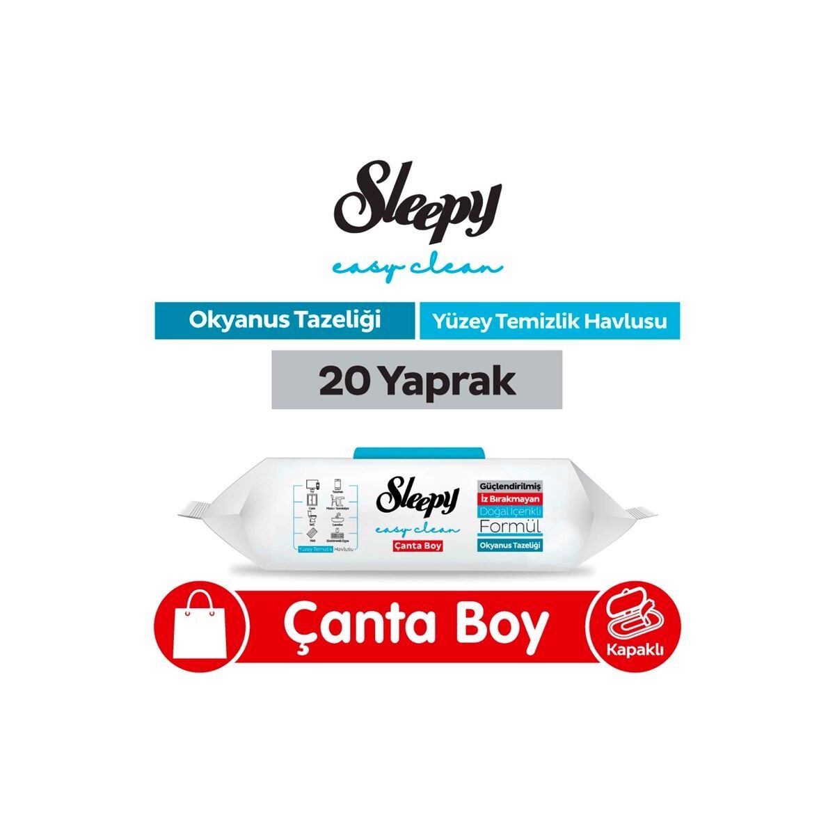 Sleepy Okyanus Tazeliği Yüzey Temizlik Havlusu 20 yaprak Çanta Boy