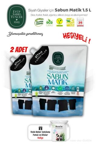 2 Adet Eyüp Sabri Tuncer Siyah Çamaşırlar Sıvı Sabun Matik 1.5 L ve ROSIE Hediye