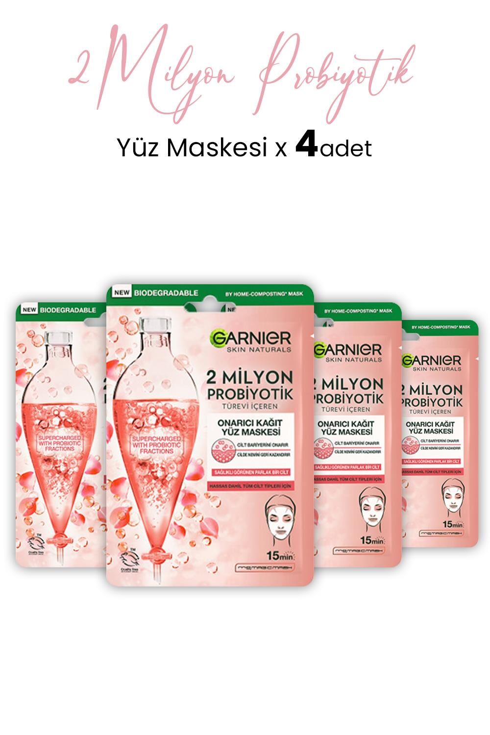 Garnier 2 Milyon Probiyotik Onarıcı Kağıt Yüz Maskesi 22 gr x 4 Adet