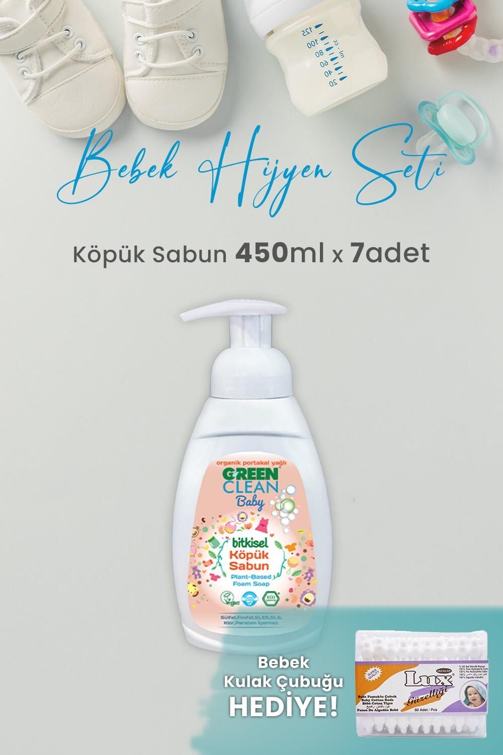 Green Clean Baby Köpük Sabun Portakal Yağlı 450 ml x 7 Adet ve Hediyeli