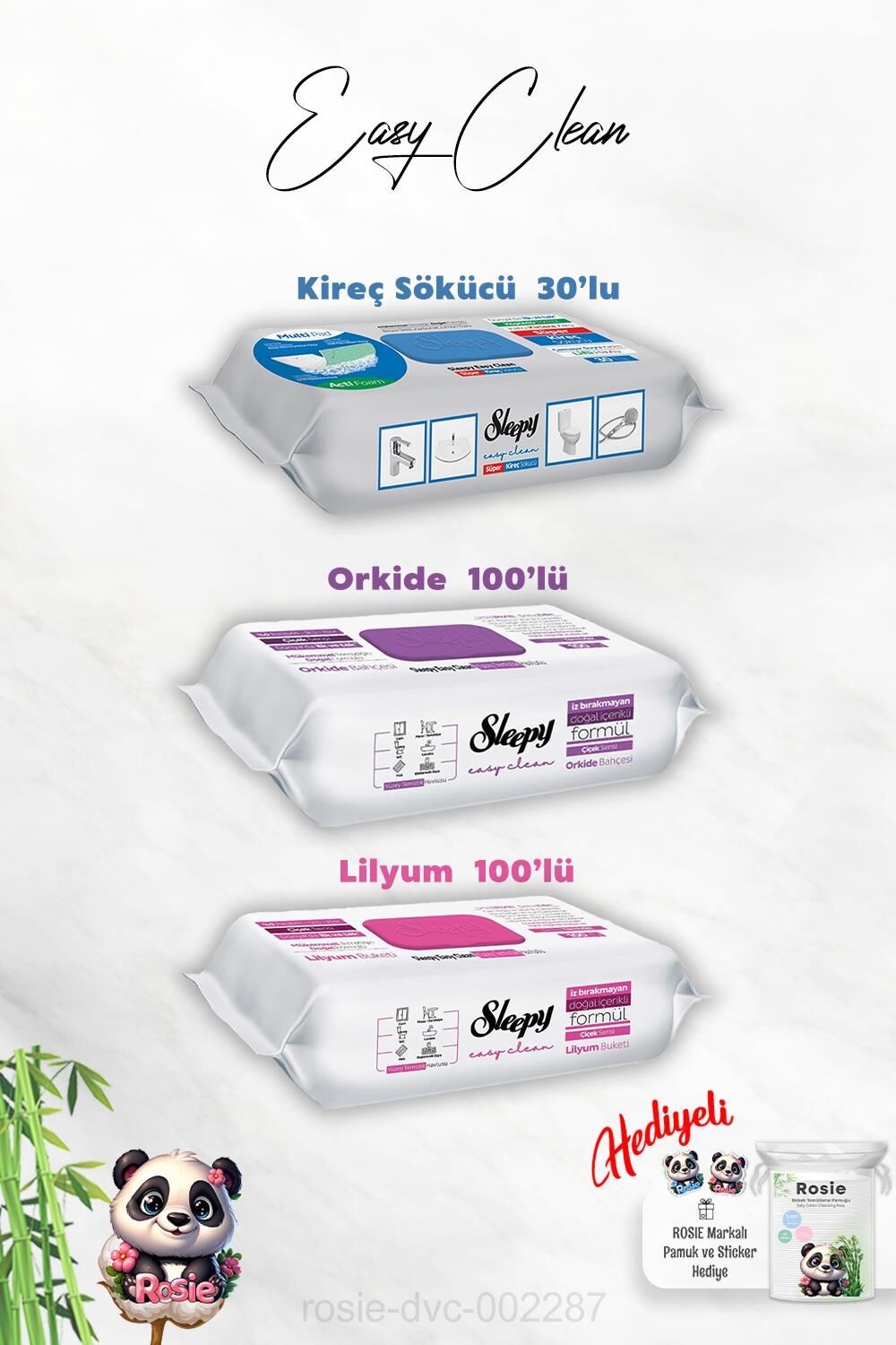 Lilyum ve Orkide Katkılı 100'lü, Kireç Sökücü 30'lu Temizlik Havlusu ve Rosie Hediye