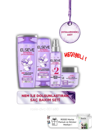 Elseve Hydra [hyaluronic] Nem Ile Dolgunlaştıran Saç Bakım Seti - Şampuan & Saç Bakım Kremi & Serum & Maske ve ROSIE