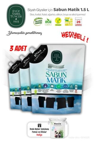 3'lü Siyah Çamaşırlar Sıvı Sabun Matik 1.5 L ve ROSIE Hediye